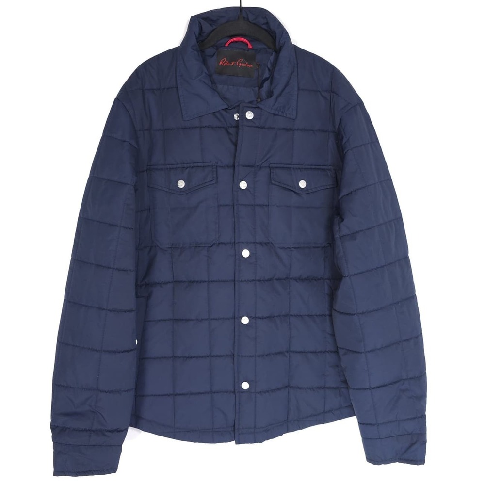 ROBERT GRAHAM New Quilted Jacket LARGE Navy Lightweight Snap Front RG-115